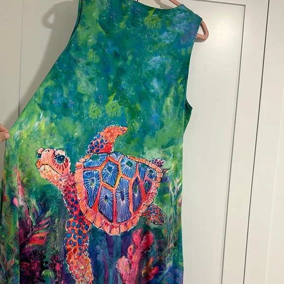 Colorful Turtle Print Midi Dress - Picture 4 of 6